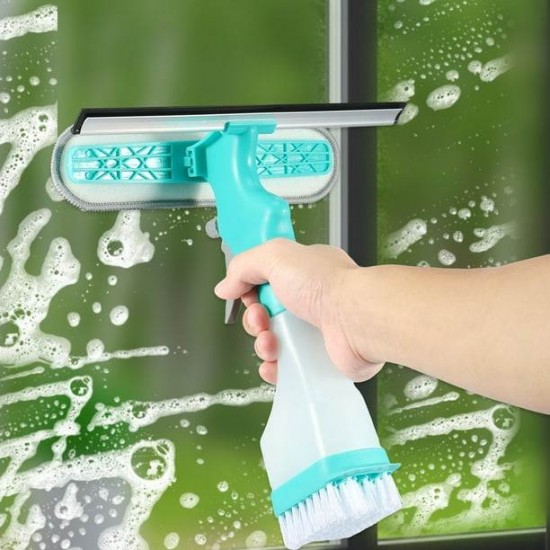 ممسحة زجاج مع بخاخ وقشاطة وفرشاة تنظيف 4*1
