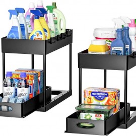 رف تخزين للمطبخ قابل للسحب مكون من طبقتين مع علاقات