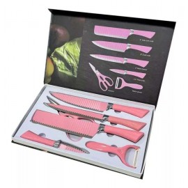 طقم سكاكين باللون الزهري مكون من 6 قطع