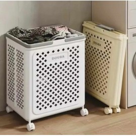 سلة غسيل بلاستيكية قابلة للطي مع عجلات