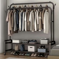 ستاند معدني مزدوج لتعليق الملابس مع رفوف سفلية للاحذية ومتعددة الاستخدام