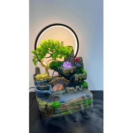 نافورة منزلية مع حوض للاسماك وإضاءة رائعة