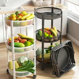 سلة خضار بلاستيكية قابلة للطي مكونة من 3 طبقات مع عجلات سلة خضار بلاستيكية قابلة للطي مكونة من 3 طبقات مع عجلات