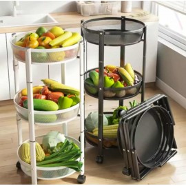 سلة خضار بلاستيكية قابلة للطي مكونة من 3 طبقات مع عجلات