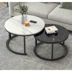 طقم طاولات وسط دائري مكون من قطعتين باللون الابيض والاسود طقم طاولات وسط دائري مكون من قطعتين باللون الابيض والاسود