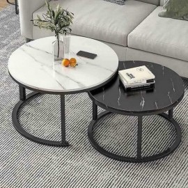 طقم طاولات وسط دائري مكون من قطعتين باللون الابيض والاسود طقم طاولات وسط دائري مكون من قطعتين باللون الابيض والاسود