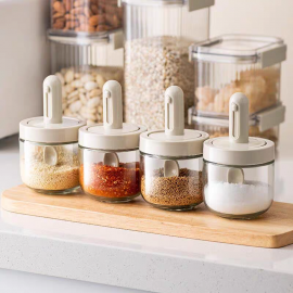 طقم علب بهارات مع ملاعق مكون من 4 علب طقم علب بهارات مع ملاعق مكون من 4 علب