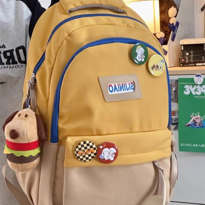 حقيبة مدرسية للأطفال باللون الأصفر والبيج