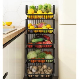 سلة خضروات معدنية مع عجلات مكونة من 5 طبقات