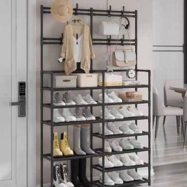 منظم مزدوج للأحذية مكون من عدة رفوف وعلاقات منظم مزدوج للأحذية مكون من عدة رفوف وعلاقات