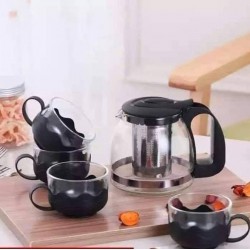 ابريق للاعشاب زجاجي مع اربع فناجين