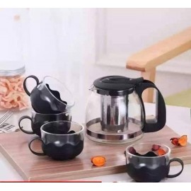 ابريق للاعشاب زجاجي مع اربع فناجين