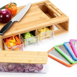 لوح تقطيع كبير للمطبخ مصنوع من الخشب مع اربع علب وأربع انواع مختلفة من المبشرات لوح تقطيع كبير للمطبخ مصنوع من الخشب مع اربع علب وأربع انواع مختلفة من المبشرات