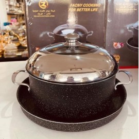 طنجرة مقلوبة مع غطاء زجاج وصينية حجم 30 سم