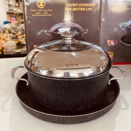 طنجرة مقلوبة مع غطاء زجاج وصينية حجم 30 سم طنجرة مقلوبة مع غطاء زجاج وصينية حجم 30 سم