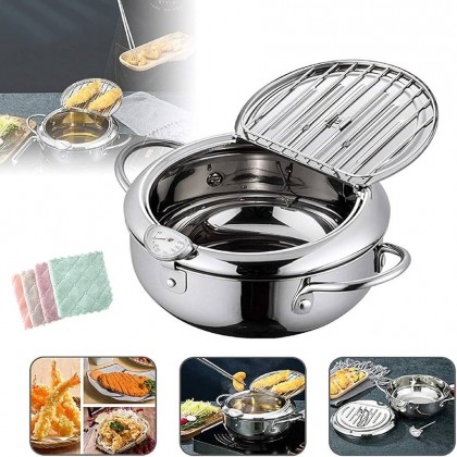 طناجر قلي مع غطاء وساعة حرارة وغطاء وشبك بحجم 20 سم 