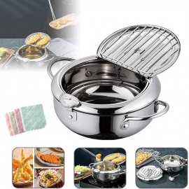 طناجر قلي مع غطاء وساعة حرارة وغطاء وشبك بحجم 24 سم 