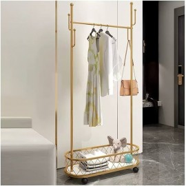 ستاند ملابس مميز بتصميم عصري مع سلة تخزين وعجلات