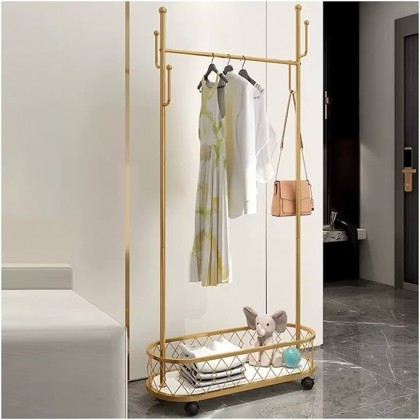 ستاند ملابس مميز بتصميم عصري مع سلة تخزين وعجلات