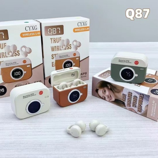 سماعة بلوتوث مع علبة شحن على شكل كاميرا