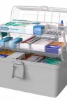 صندوق بلاستيك للأدوية مكون من عدة رفوف محكم الاغلاق
