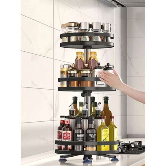منظم معدني دوار ثلاثة طبقات لتنظيم اغراض المطبخ 