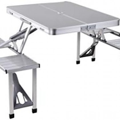 طاولة رحلات مع 4 مقاعد متصلة يمكن طويها وحملها كشنطة مصنوعة من المعدن