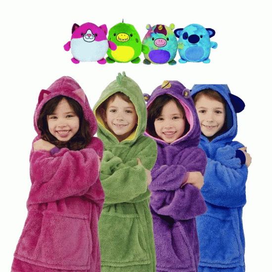 بلوزة شتوية للأطفال مع طاقية يمكن تحويلها للعبة على شكل حيوان أليف