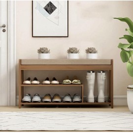 ستاند خشبي لتنظيم الاحذية مع مقعد قماشي مريح 