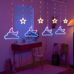 شلال اضاءة رمضاني على شكل نجوم و غيوم مع هلال ملونة يعمل على الكهرباء شلال اضاءة رمضاني على شكل نجوم و غيوم مع هلال ملونة يعمل على الكهرباء