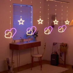 شلال اضاءة رمضاني على شكل نجوم مع قلوب ملونة يعمل على الكهرباء شلال اضاءة رمضاني على شكل نجوم مع قلوب ملونة يعمل على الكهرباء