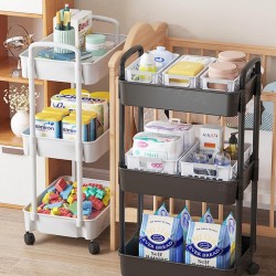 سلة خضار متحركة مكونة من 3 طبقات تحتوي على عجلات 