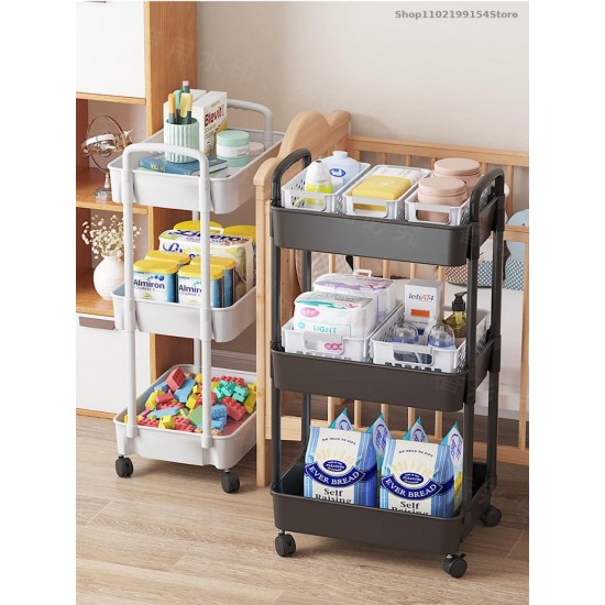 سلة خضار متحركة مكونة من 3 طبقات تحتوي على عجلات 