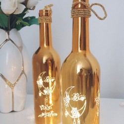 زجاجة مضيئة للديكور برسومات رمضانية 