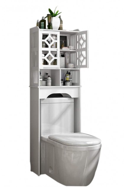 منظم لاغراض الحمام يتم وضعه فوق كرسي المرحاض ويحتوي على رف وخزانة صغيره