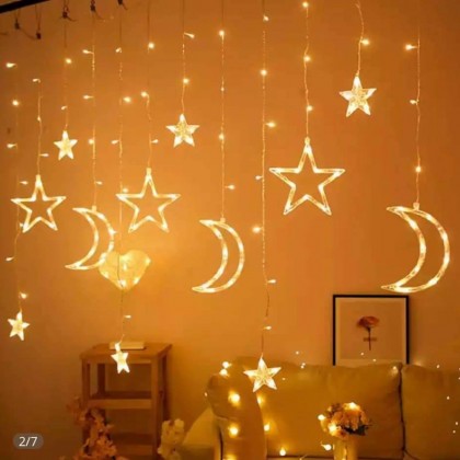 شلال اضاءة رمضانية على شكل هلال ونجوم يعمل على الكهرباء