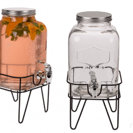 وعاء زجاج مفرد للعصائر مع ستاند معدني  وعاء زجاج مفرد للعصائر مع ستاند معدني