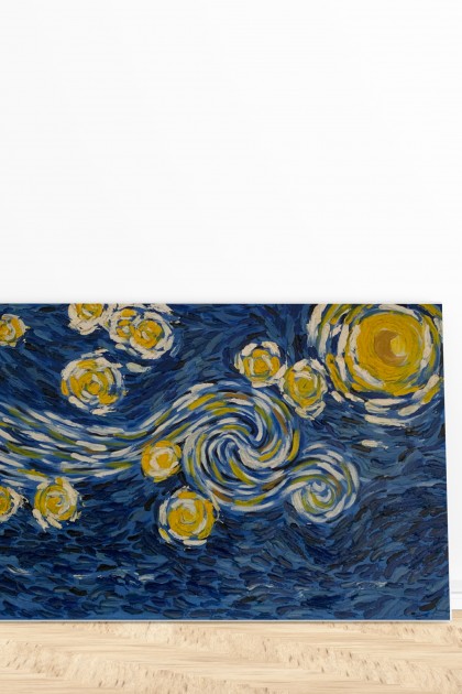 " ليلة النجوم للفنان فان كوخ "  لوحه فنية جدارية لديكور المنزل مرسومة يدويه بالالوان الزيتيه على لوحة كانفاس 
