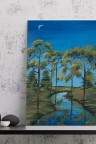 " فجر بداية فصل الخريف " لوحه فنية جدارية لديكور المنزل مرسومة يدويا بالوان الاكريليك على لوحة كانفاس 